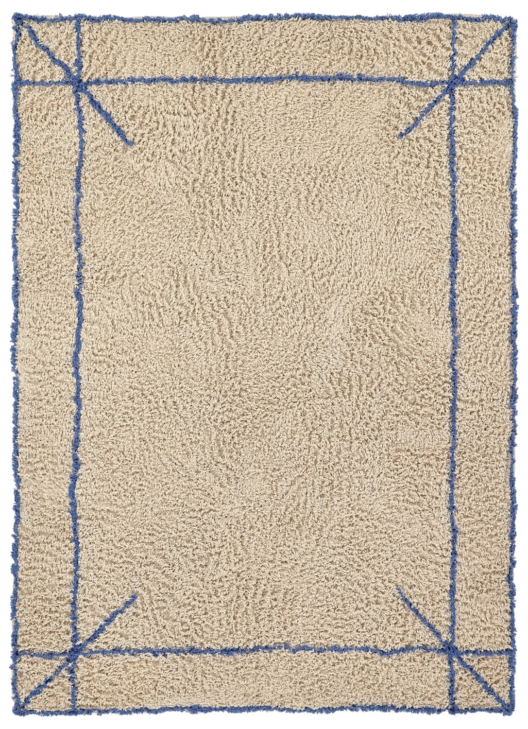 Ryamattor - Kairi Natural Cotton Shaggy (beige/blå) (Storlek: 80 x 150 cm)