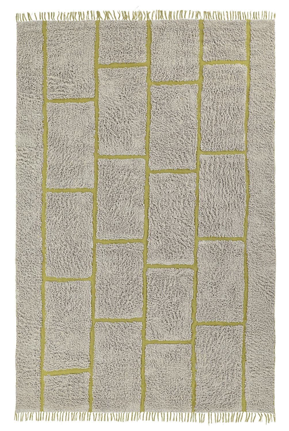 Ryamattor - Lindley Natural Cotton Shaggy (greige/grön) (Storlek: 160 x 230 cm)