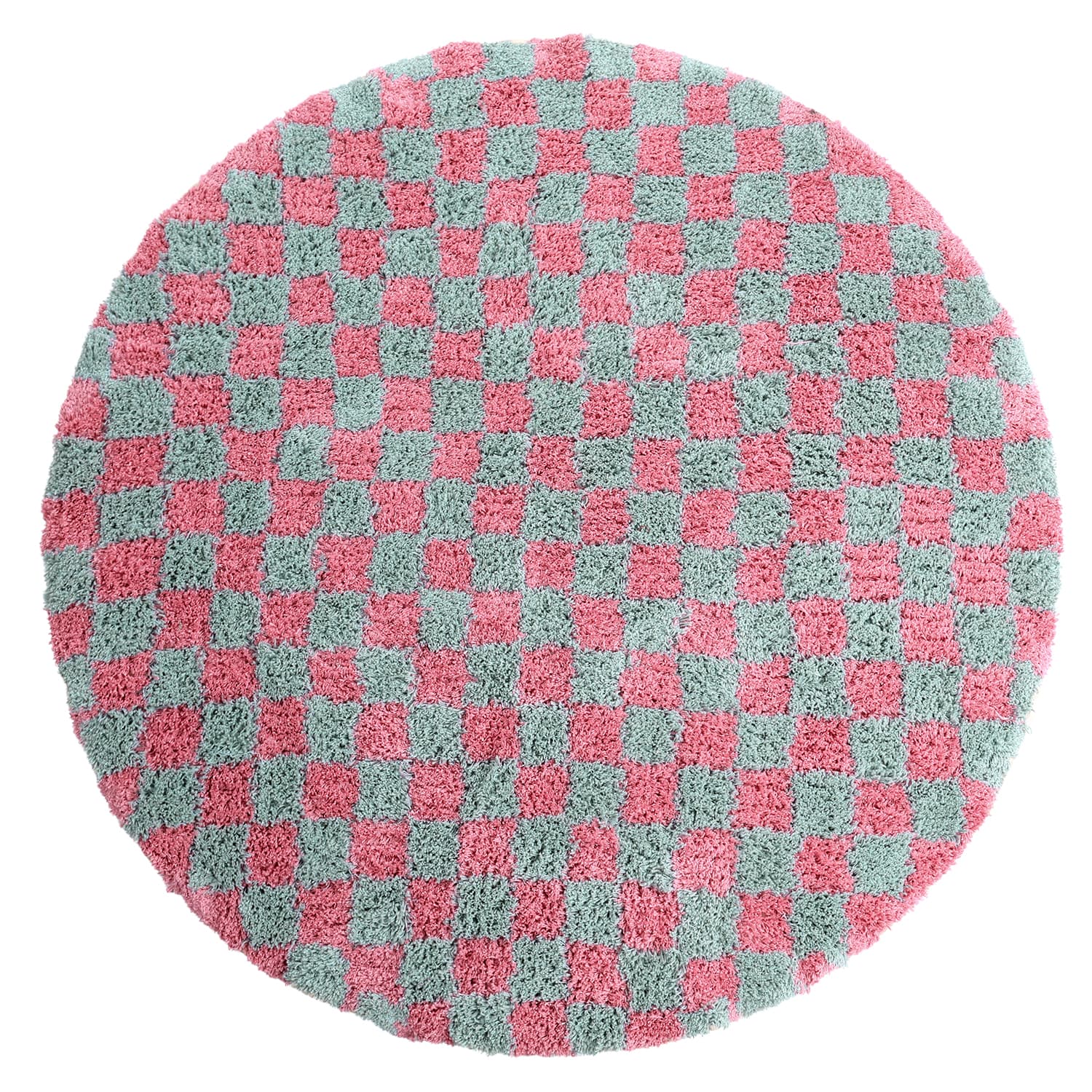 Rund matta - Methoni Check Cotton Shaggy (ljusblå/ljusrosa) (Storlek: Ø 160 cm)