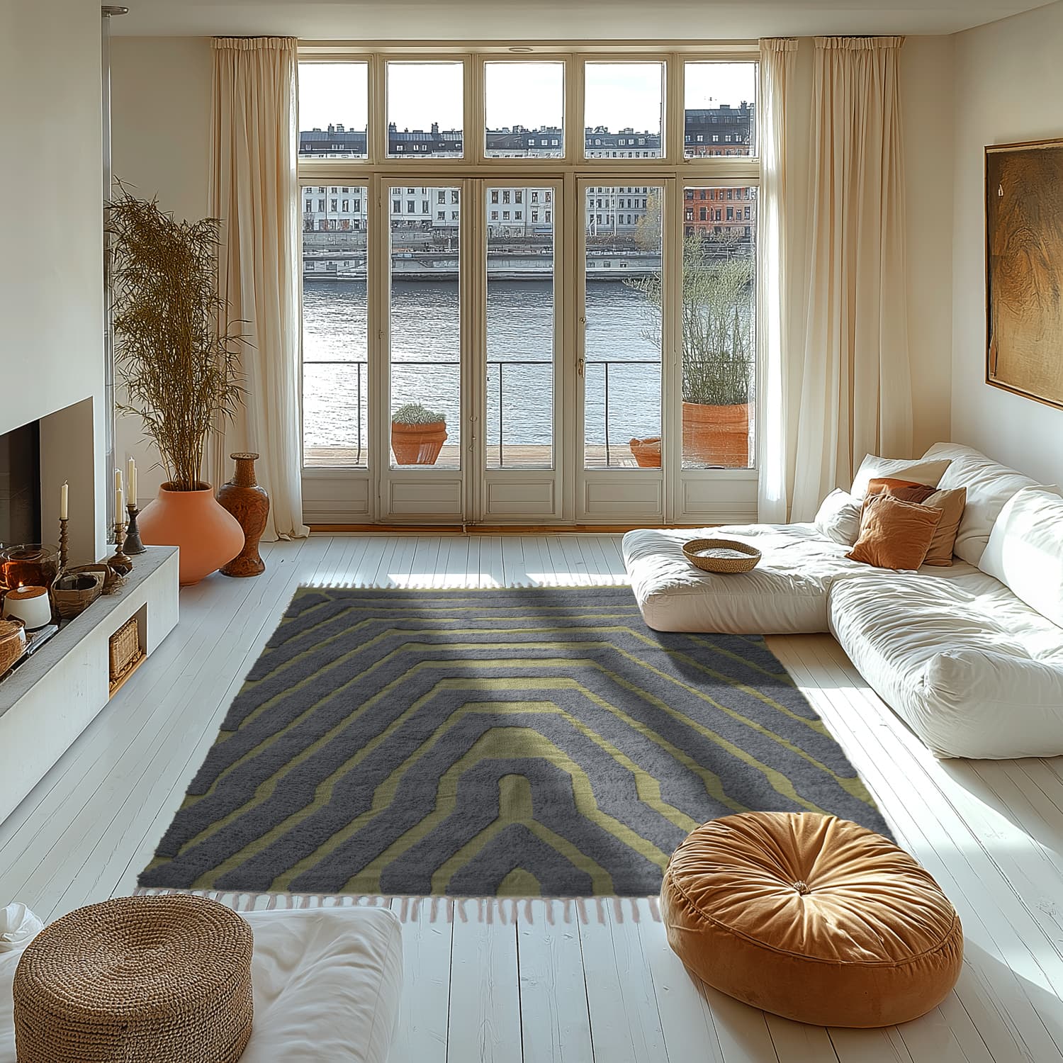 Ryamattor - Callista Natural Cotton Shaggy (svart/grön) (Storlek: 240 x 340 cm)
