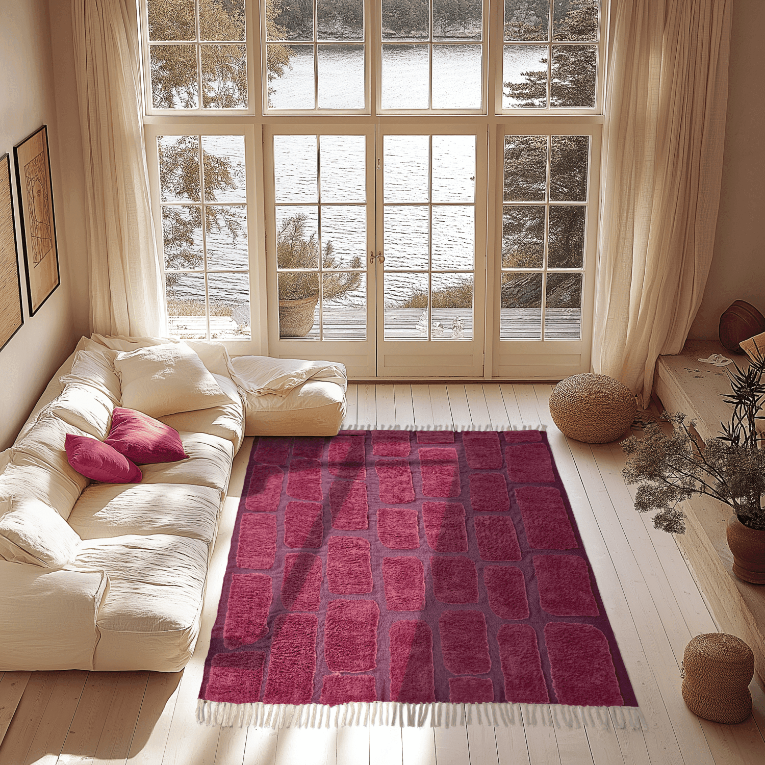 Ryamattor - Cyrus Natural Cotton Shaggy (röd) (Storlek: 160 x 230 cm)