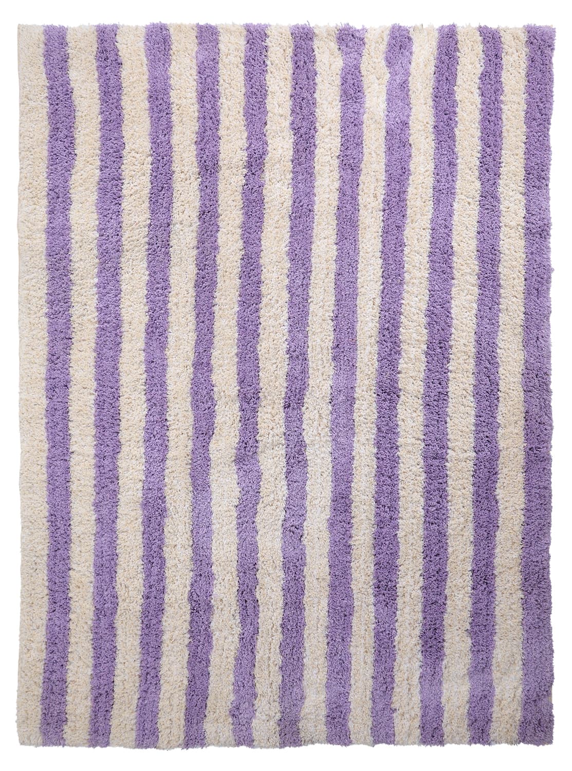 Ryamattor - Thira Stripe Cotton Shaggy (creme/ljuslila) (Storlek: 240 x 340 cm)