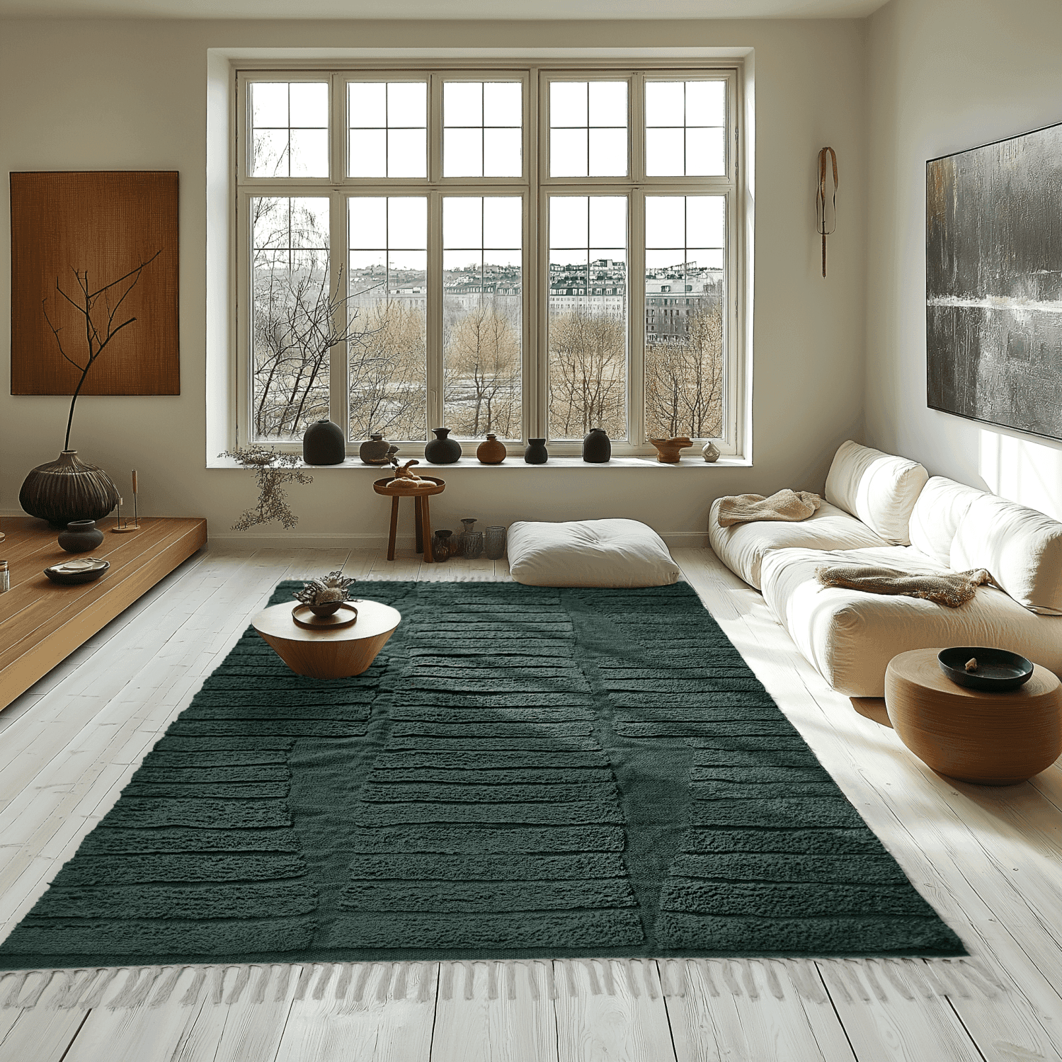 Ryamattor - Rani Natural Cotton Shaggy (grön) (Storlek: 80 x 150 cm)