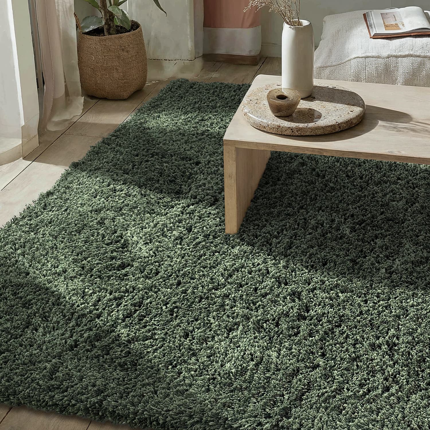 Ryamattor - Combarro Solid Cotton Shaggy (grön) (Storlek: 200 x 290 cm)