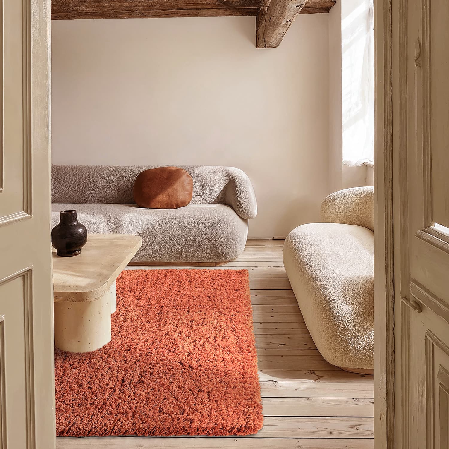 Ryamattor - Combarro Solid Cotton Shaggy (ljusorange) (Storlek: 160 x 230 cm)