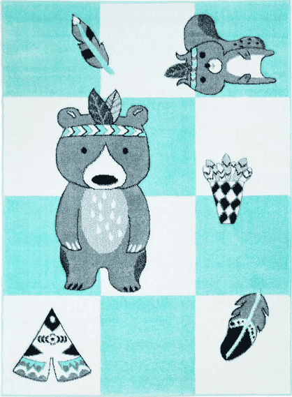 Barnmatta - Bueno Indian Bear (turkos) (Storlek: 80 x 150 cm)