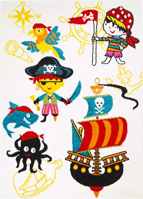 Barnmatta - Moda Pirate (vit) (Storlek: 190 x 280 cm)