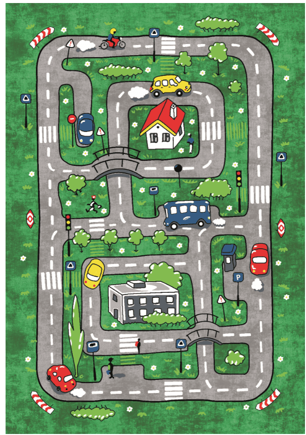 Barnmatta - Village Road (grön) (Storlek: 120 x 170 cm)