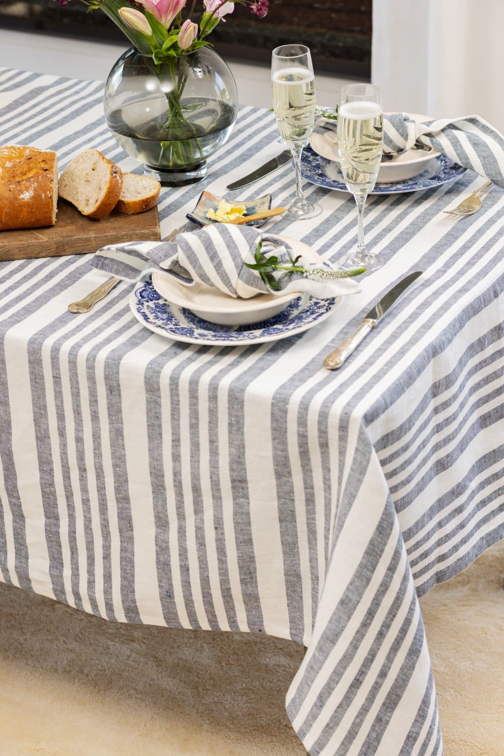 Servetter - 2-pack linneservett Svea (blå/vit) (Storlek: 45 x 45 cm)