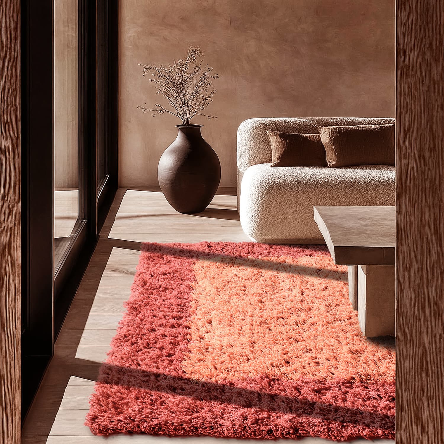 Ullmatta - Khenifra Handknot Wool Premium (orange/röd) (Storlek: 240 x 340 cm)