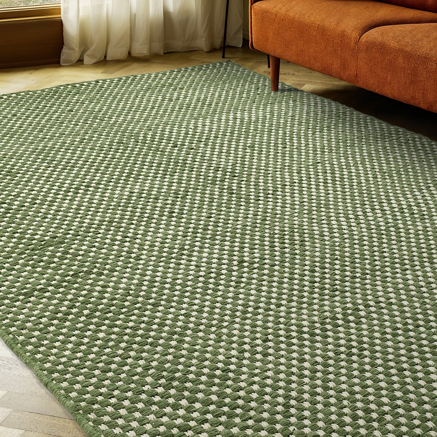 Ullmatta - Ovelia (grön/vit) (Storlek: 140 x 200 cm)