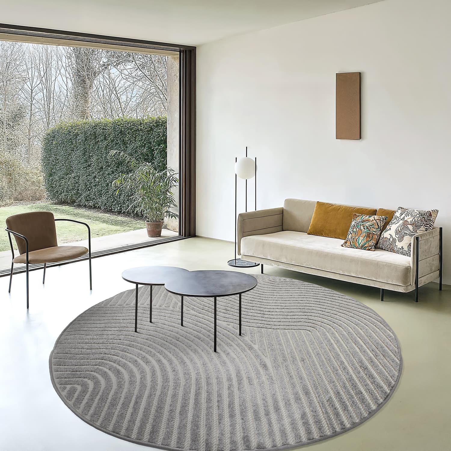 Rund matta - Indoor/Outdoor Devon (grå) (Storlek: Ø 160 cm)